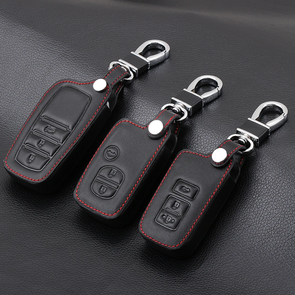 

Car Genuine Leather Remote Control Car Keychain Key Cover Case For TOYOTA Camry Crown Prado RAV4 Corolla,3 Buttons Smart Key