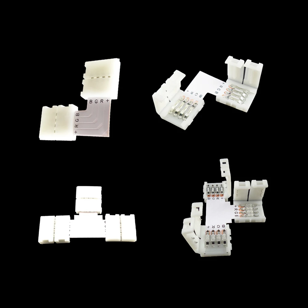 

8pcs L T Connectors Female Extension Adapter 4Pin 10MM RGB no soldering for 5050 LED RGB Strip Qaulity product HQ