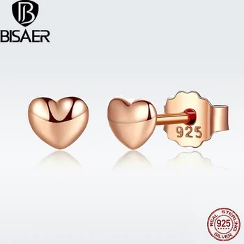 

925 Sterling Silver Petite Heart Rose Gold Small Earrings Female Small Stud Earrings Fashion Earrings 2019 Jewelry WEUS440