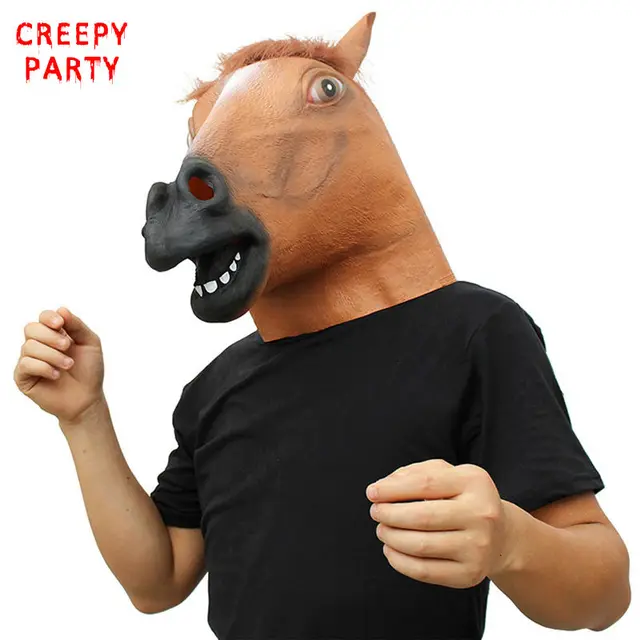 Black Horse Head Mask Novelty Halloween Costume Latex Animal Party Mask