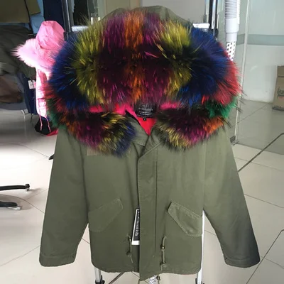 Высокое качество Новая женская зимняя армейская зеленая куртка пальто Толстые парки натуральный мех енота воротник с капюшоном верхняя одежда - Цвет: 16
