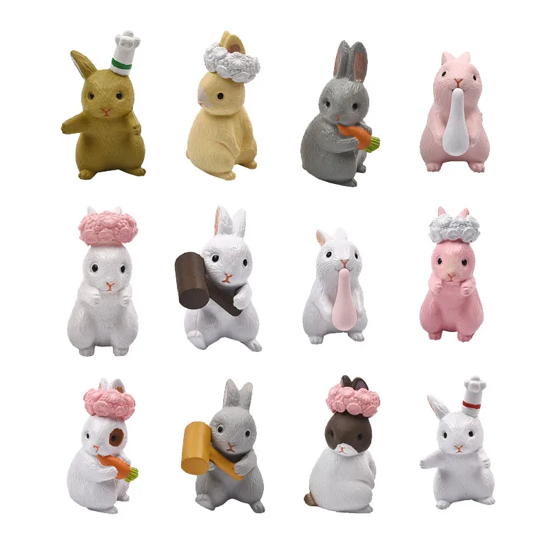 

6Pcs/Set Micro Rabbit Miniatures Mini Animal Crafts PVC Model Hare figurine Ornament for Home Garden Decoration Random Mixed