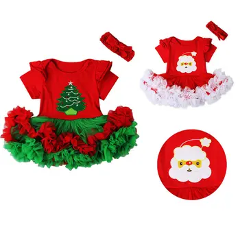 

2Pcs Baby Girls Clothes Newborn Girls Christmas Party Dress Headband Set Outfits Clothes Xmas Gifts For Baby Size 0-18M