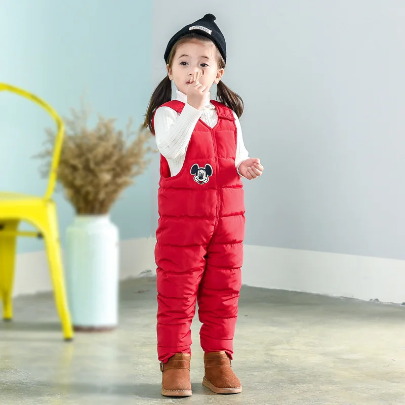 Boys Down Overalls Children Clothing Baby Outside Jumpsuit Winter Girls Mickey Romper Overalls Kids Thick Warm Windproof Clothes