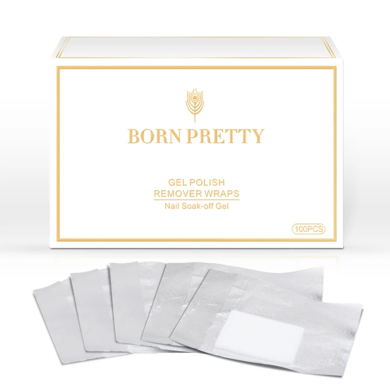 

BORN PRETTY 100 Wraps Tinfoil UV Gel Polish Remover Pads with Cotton Wipes Cleaner Wraps Tips Nail Art Care Tool