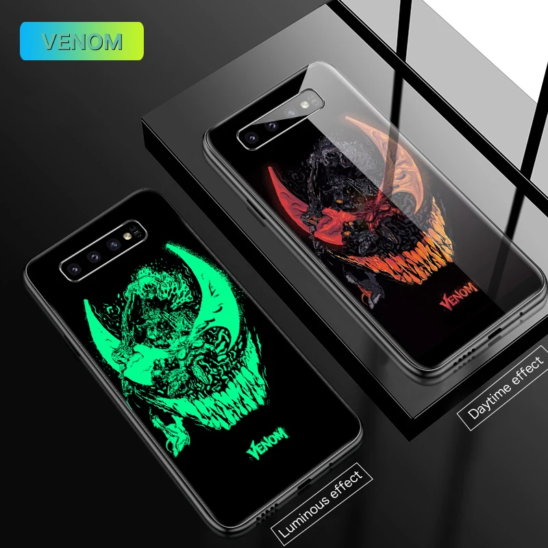 Marvel Iron Man Batman Venom Luminous Glass Phone Case For Samsung Galaxy S7 S8 S9 S10 e Plus Edge Note 9 8 Avengers Cover Funda