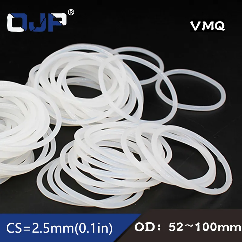 

White Silicon Ring Silicone/VMQ O ring OD52/55/56/58/60/65/70/75/80/90/100*2.5mm Thickness Rubber O-Ring Seal Gaskets Washer