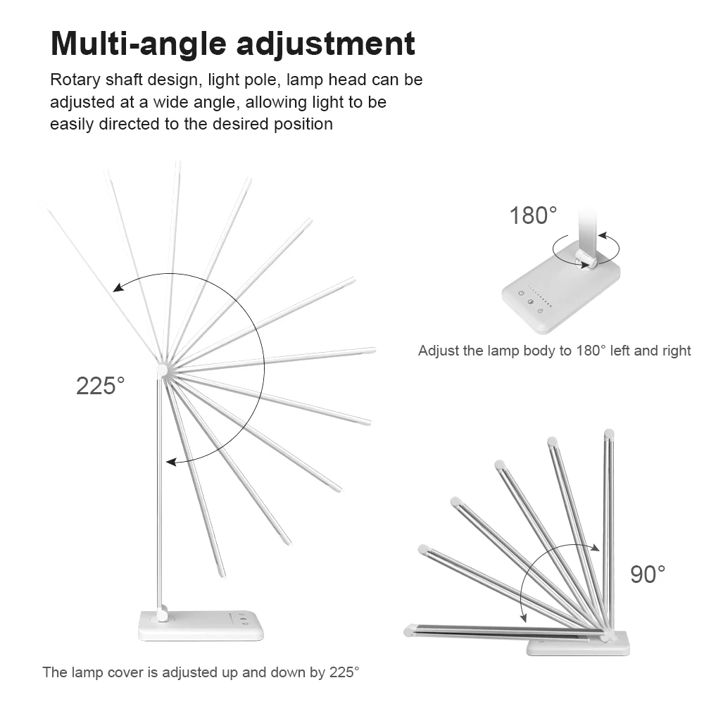 Регулируемый Настольный светильник для чтения, складной вращающийся сенсорный переключатель, Светодиодный настольный светильник, 5 в постоянного тока, usb-порт для зарядки, синхронизация, ночник