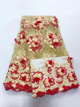 

French Design Yellow 3d Flower Fabric High Quality 3d Tulle Lace Fabric 5yds African Tull Lace With 3d Flower And Bead For Dress
