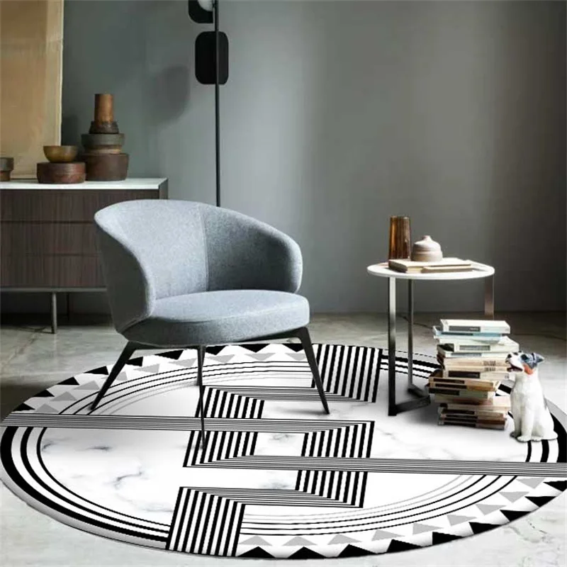 

Fashion simple ins geometric imitation marble round carpet Non-slip Balcony coffee table hanging basket home decoration mat