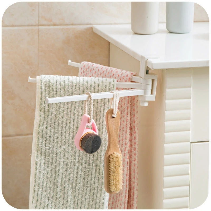 

1pcs Rotatable adjustable width towel rack 3 Rod cloth towel holder kitchen storage shelf bathroom accessories