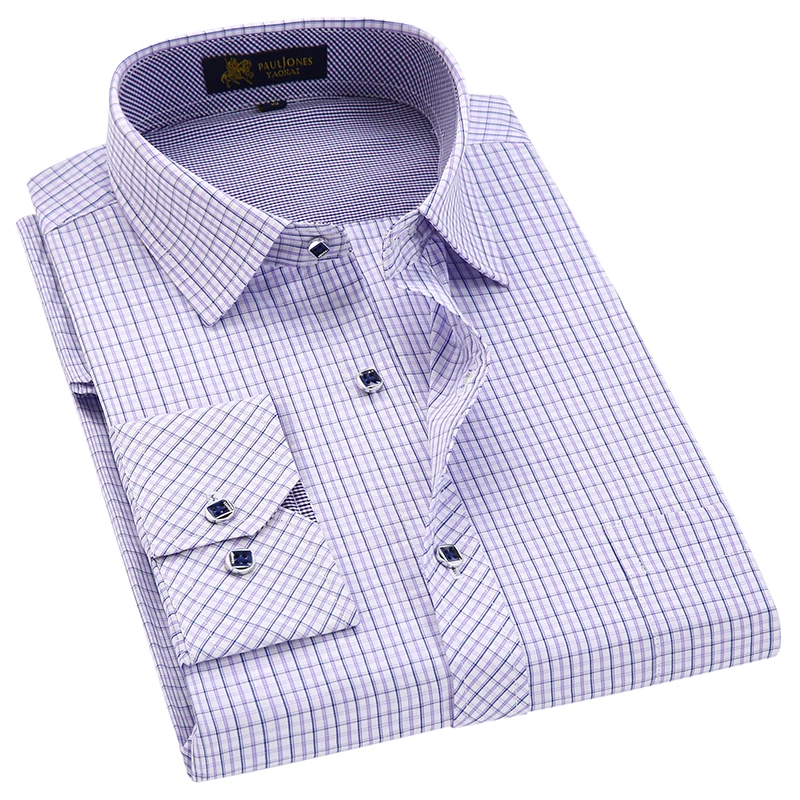 Ceny Koszula w kratę w stylu klasycznym dla mężczyzn z jedwabiu i bawełny z długim rękawem slim fit non iron przyczynowe koszule męskie