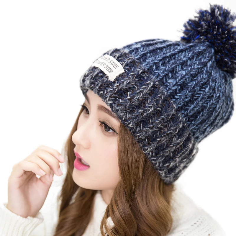 2016 New Brand Women's Warm Wool Winter Beanie Knitted Fur Cap Hats For Women Balaclava Letter Skullies Beanies Gorros