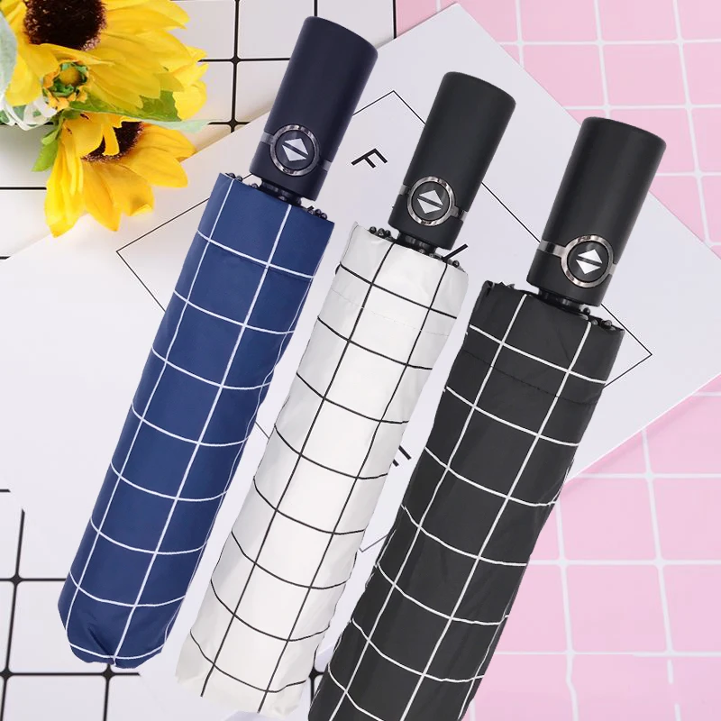 

Classic lattices Folding Automatic Umbrella Women Luxury Windproof Umbrellas For Men Black Coating Large umbrella 10K Parasol