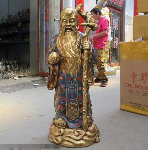 

40"Huge China Bronze Gild cloisonne Peach Longevity god Lucky Buddha Statue