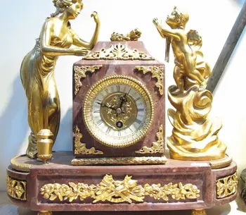 

Sculpture Copper Brass Gilt Angel Marble Base Baroque watches Mechanical Clock