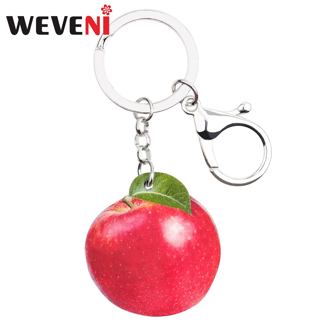 WEVENI Acrylic Red Apple Fruit Key Chain Keychain Holder Fashion Cute Food Gift Jewelry For
