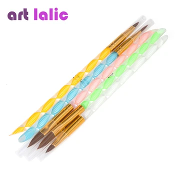 

5pcs 2-Ways Acrylic Nail Art Brush Pen Cuticle Pusher high quality nail art tool brushes hot selling