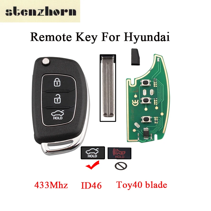 Stenzhorn 3 кнопки 433 Mhz Полное дистанционное Smart Key Fob пригодный для HYUNDAI IX35 IX25 IX45 Elantra Santa