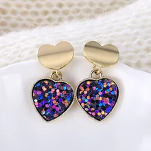 Yeni moda kalp damla küpe kadın geometrik Mermaid Sequins alaşım 5 renk küpe kore altın aşk Bijoux takı hediyeler