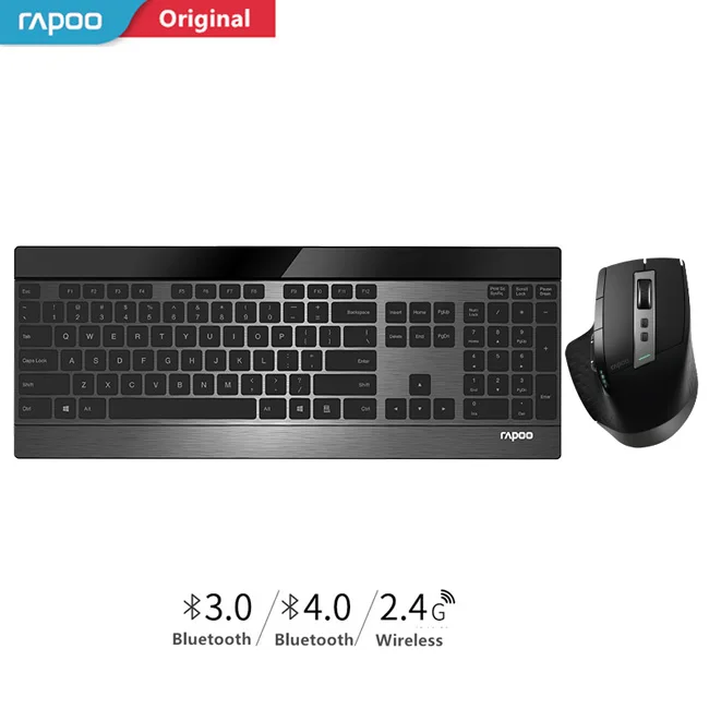 Rapoo Multi-mode Беспроводной тонкий металлический клавиатура и Перезаряжаемые лазерной Мышь Combo Bluetooth 3,0/4,0 и 2,4 г переключаться между 4 устройства - Цвет: MT980S Black