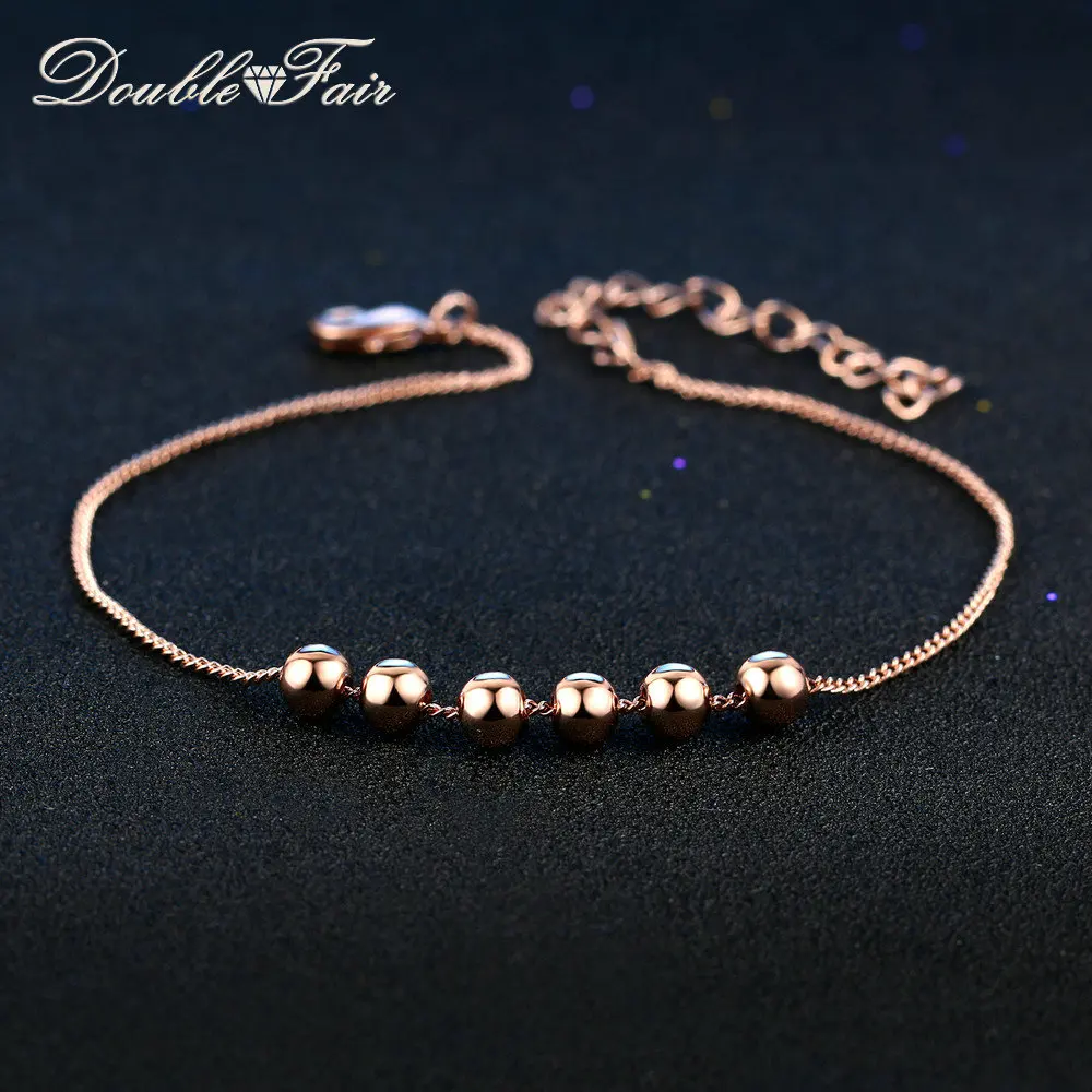 

Double Fair Metal Beads Charm Chain Bracelets & Bangles Rose Gold Color Fashion Vintage Jewelry For Women pulseiras DFH083