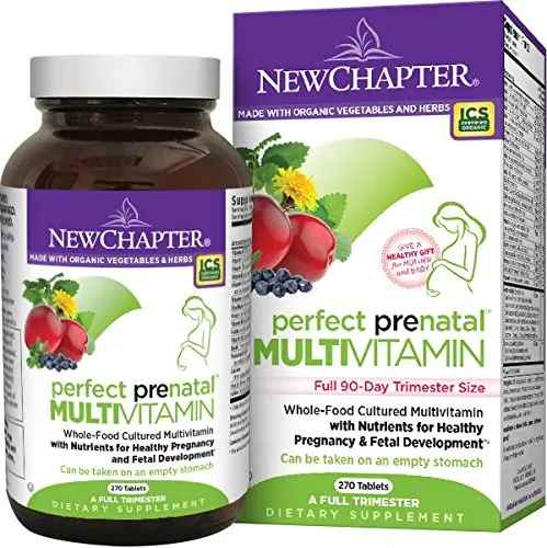 

New Chapter Perfect Prenatal Vitamins Fermented  Probiotics Folate Iron Vitamin D3 B Vitamins Organic Non-GMO Ingredients 270 ct