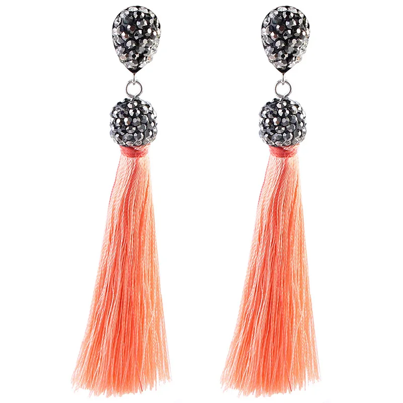 E5740 Trendy Drop Earrings Water DropWomenRhinestoneLongBohemianSilkDangleMetalBohoGold Tassel Earrings 2019 Jewelry CS241