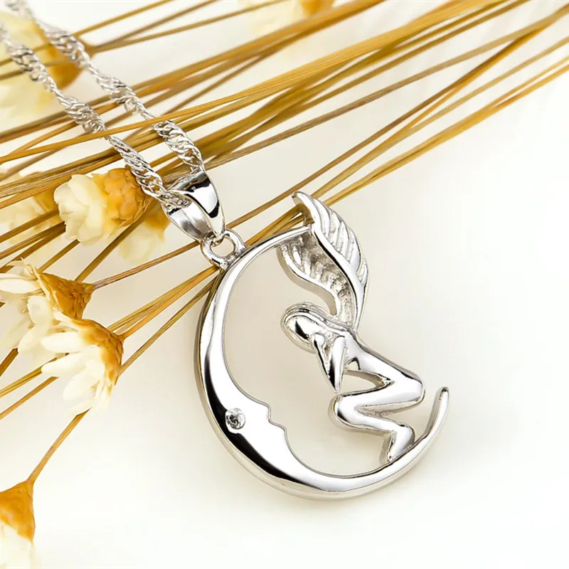 YFN, настоящее 925 пробы, серебряное ожерелье, Подвеска для женщин, ювелирное изделие, ангел и луна, плавающее ожерелье, s Подвески для изготовления ювелирных изделий, подарок для мамы