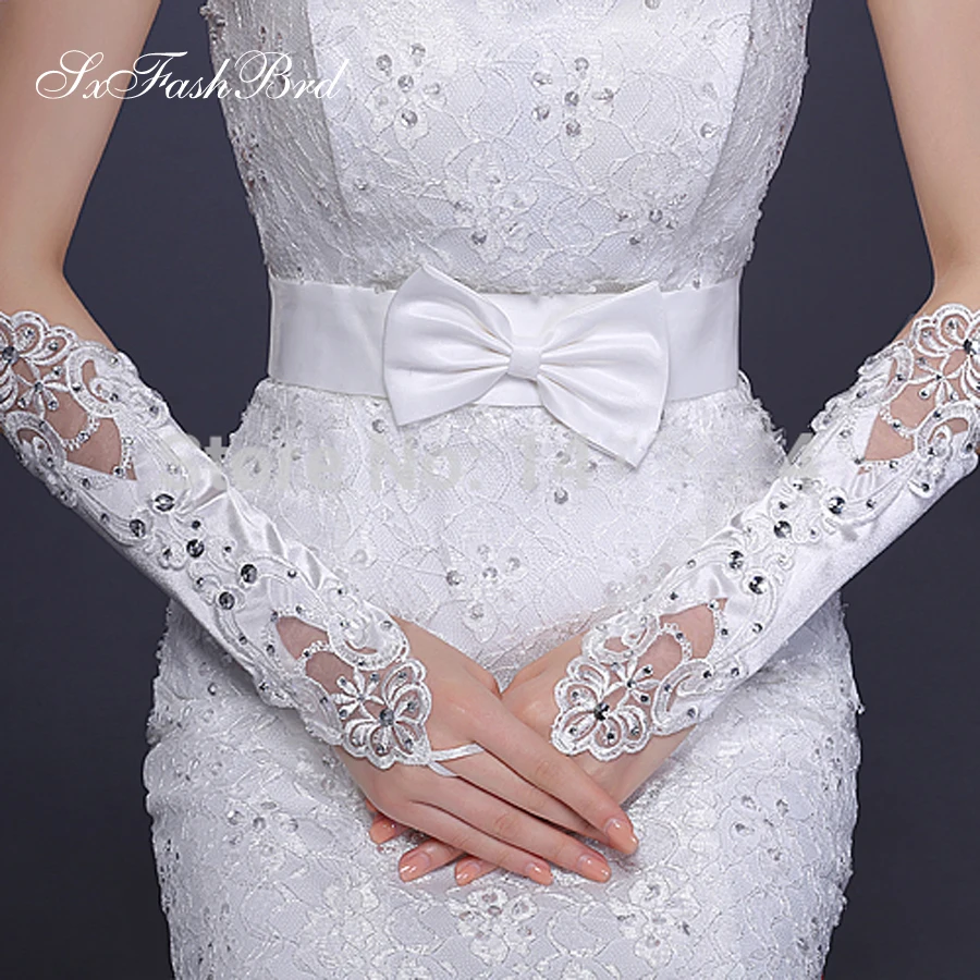 Fingerless Length Opera With Crystals Bridal Gloves Lace Wedding Gloves