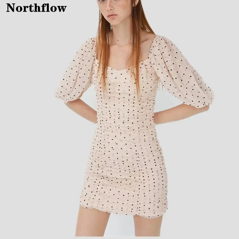 Northflow 2019 летнее женское платье vestidos квадратное в горошек мини Сетчатое