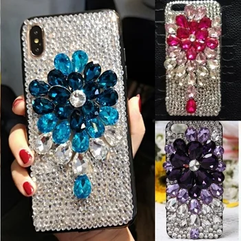 

Fashion Blooming Flower Pattern Luxury Bling Crystal Diamond DIY Handmade Mobile Phones Case Cover For iPhone 6S/6/7/8 Plus/X