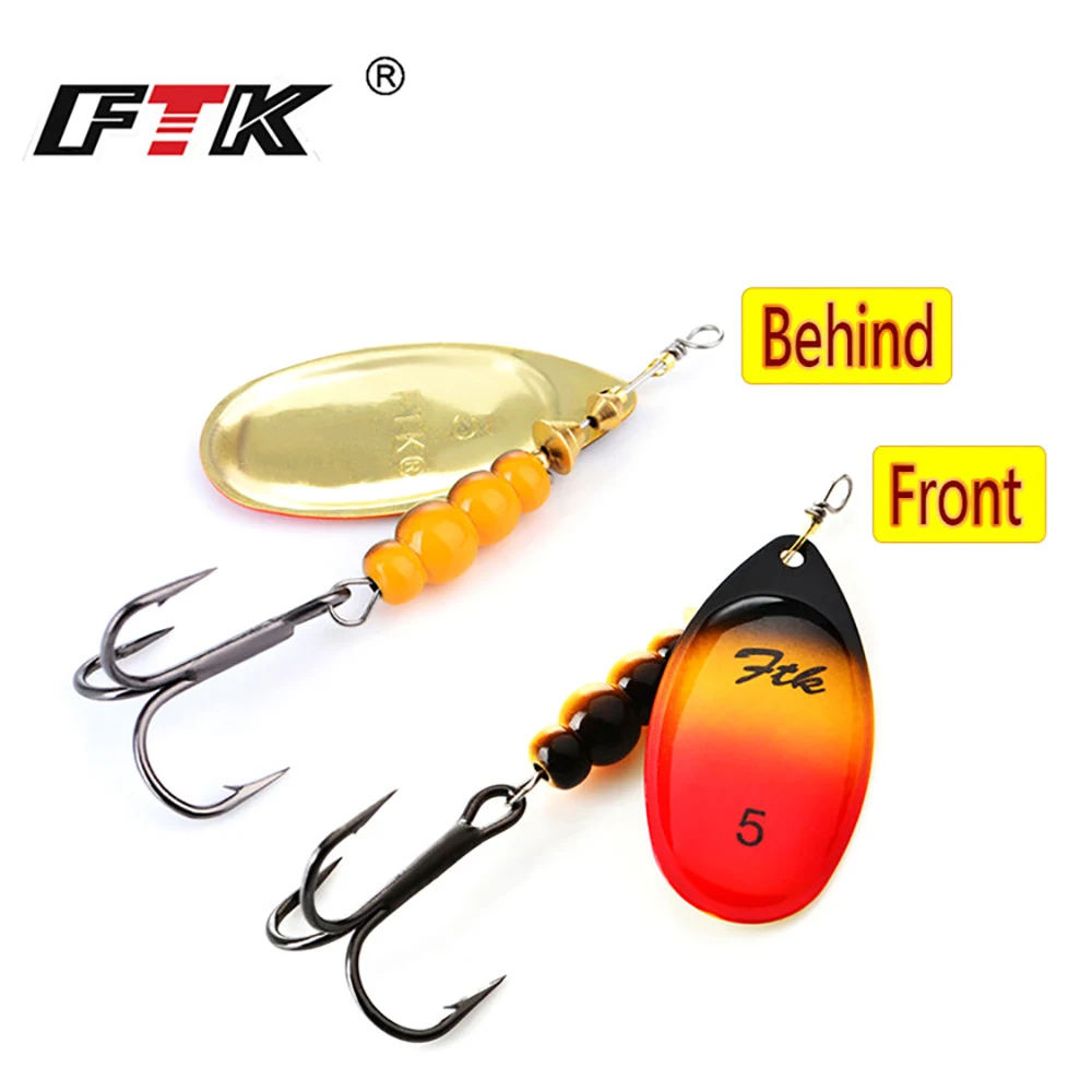 FTK New 1#-5# 5pcs/lot or 4pcs/lot Similar as Copper Spinner Bait Fishing Lure With Treble Hooks Hard Baits Spoon Pike