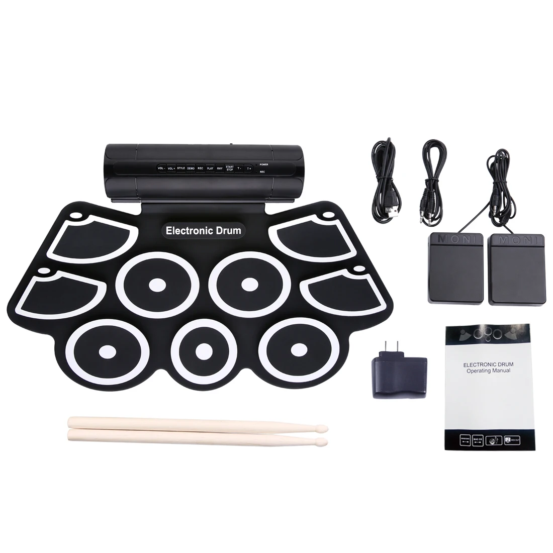 Portable Roll Up Electronic Drum Set 9 Silicon Pads Built-in Speakers with Drumsticks Foot Pedals S