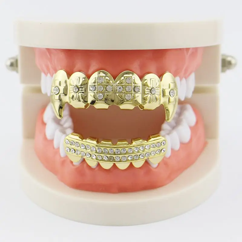 

Fangs Top Bottom Hip Hop Removable Fake Teeth Shiny zircon Beads For Halloween Vampire