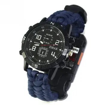 

EDC Tactical multi Outdoor Camping survival bracelet watch compass Rescue Rope paracord equipment Tools kit