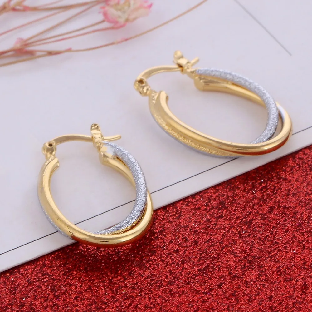 

Two Tones Stud Earrings Trendy Gold Color Jewelry For Women Bridal Wedding Party Accessories Gift