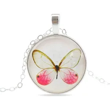 Vintage Glass Cabochon Pendant Necklace in Jewelry Fashion Butterfly Sterling Silver Statement Chain Necklace