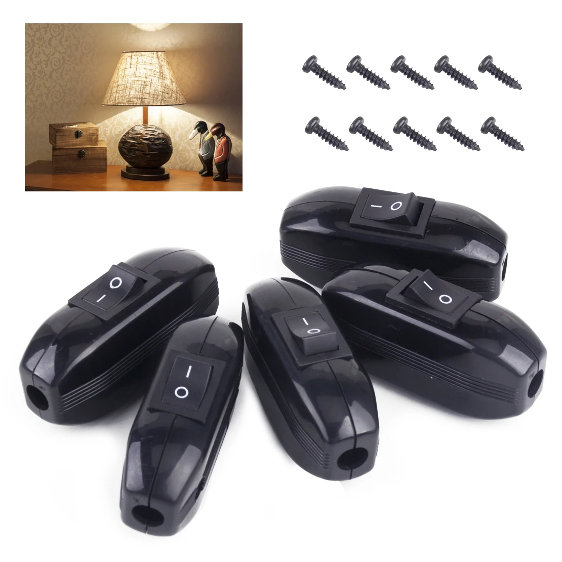 

LETAOSK 5Pcs Inline ON OFF Desk Light Table Bed Lamp Cord Cable Rocker Switch 250V 10A Plastic