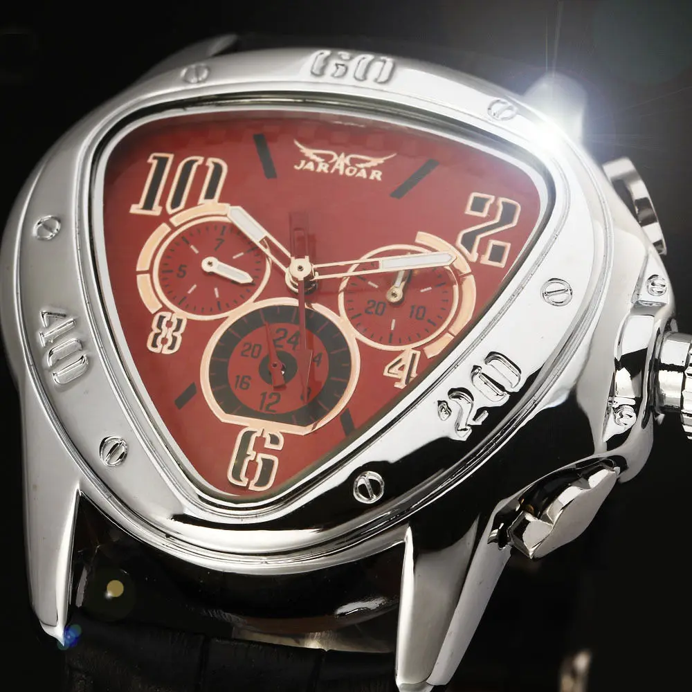 JARAGAR Mens Silver Stainless Steel Triangle Face Dial Case Multifunction Date Auto Automatic Mechanical Watches Montre