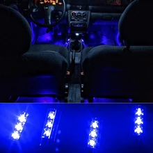 Attractive 4x 3LED Car Charge 12V 4W Glow Interior Decorative 4in1 Atmosphere Blue Light Lamp Atmosphere Inside Foot Lamp AJ