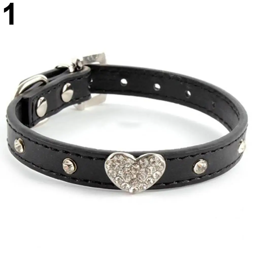 

Dog Collar Dog Collar Pet Cat Puppy Rhinestone Lover Heart Adjustable Faux Leather Belt