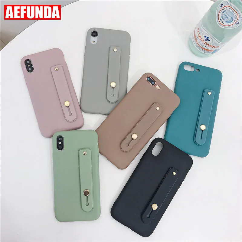 

Silicone Wristband Strap Phone Stand Holder Case For iPhone 7 8 Plus 6 6S X XS Max XR Simple Solid Color Cases Cover Coque Funda