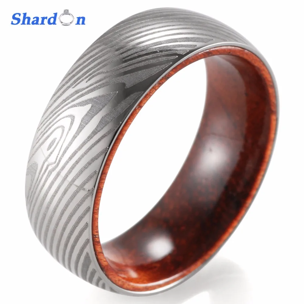 

SHARDON Engagement Jewelry Domed 8mm Titanium Ring with Mahogany inlay Silver color Men ring wedding band