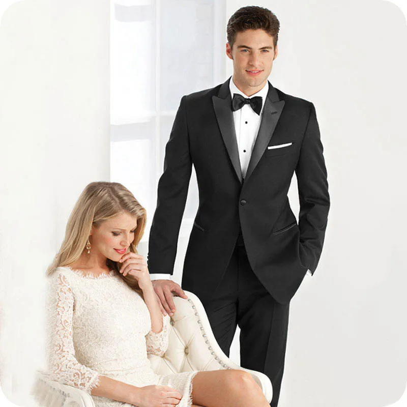 Черные мужские костюмы Нарядные Костюмы для свадьбы жених деловой смокинг для выпускного вечерние человек мужской костюм, смокинг