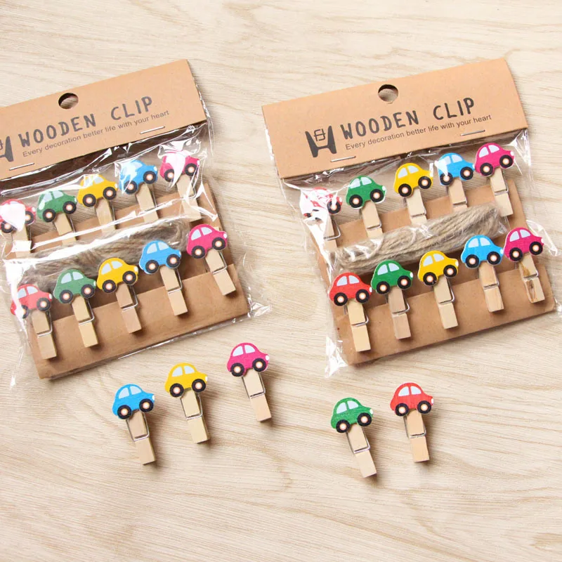 

10pcs 35x7mm DIY Cartoon car Wood Clothes Pegs Clothespin Clips Office Party Decoration Accessories Photo Hanging Pegs
