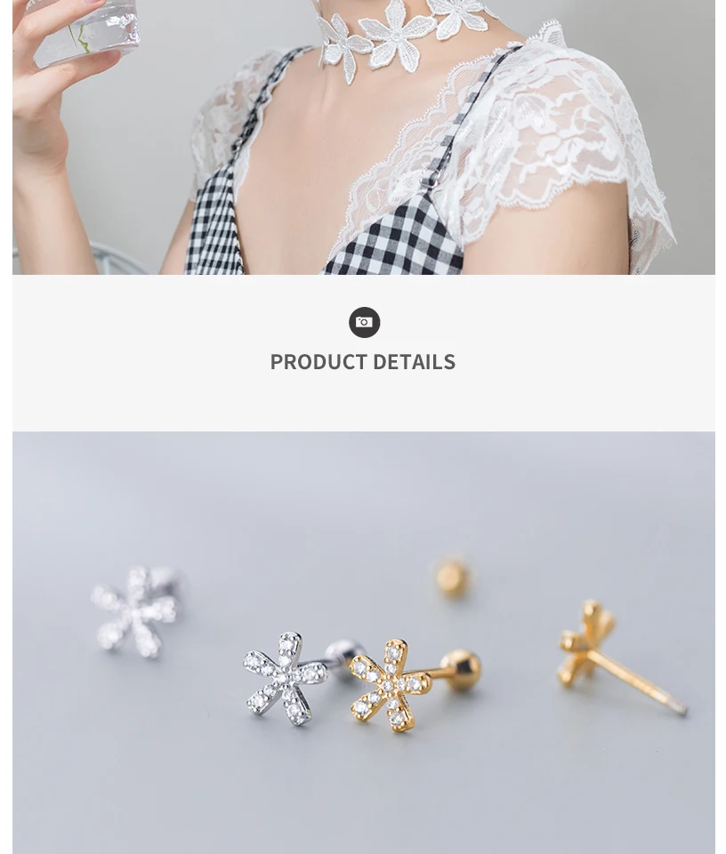 Korean Small Crystal Flower 925 Sterling Silver Screw Stud Earrings For Women Girls Kids Mini Minimalist Jewelry Gifts Brincos (9)