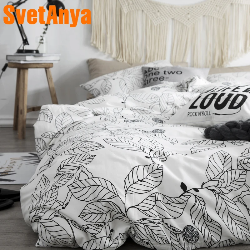 

Svetanya Sheet Pillowcase Quilt Cover set Cotton Bedding sets Single Queen Double Size Bedlinen Black White and Gray Series