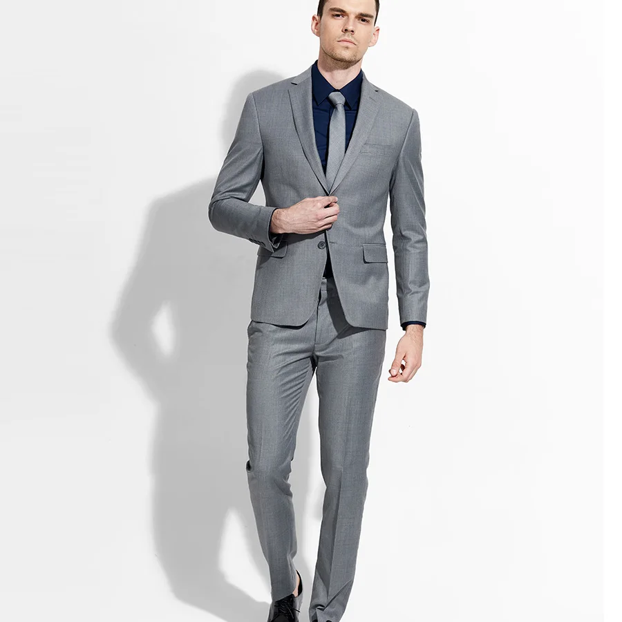 Top Design Neutral Grey Smart Casual Business Suit Slim Fit 2 Pcs (Jacket+Pants) Groom Tuxedos Wedding Suits Prom Party Suits