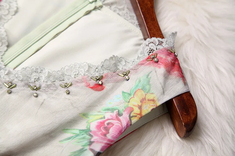 Dress Suit Women 2019 Spring Summer New None Button Long Blazer + Lace Patchwork Beading Printed V-Neck Tank Dress Two Piece Set